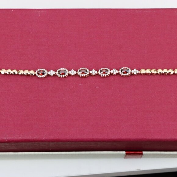 Elegant Rose Gold Bracelet with Red Stones and Sparkling CZ Accents, XPBL0642 - Picture 12 of 12